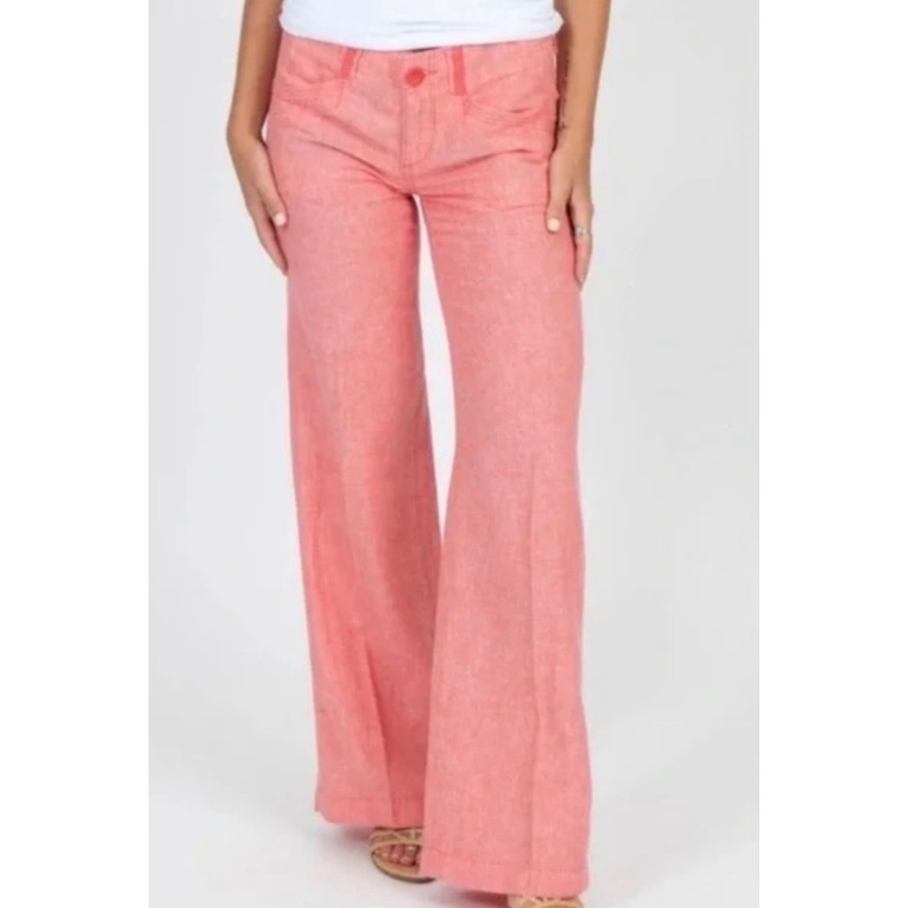 Pilcro and the Letterpress Anthropologie Coral Linen Cotton Wide Leg Pants 4